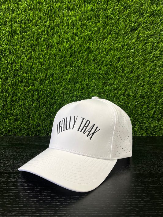 White Font Style Trolly Trax Performance Cap